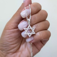 Jewish Star of David Necklace, Magen David Chain 20″, 18 CZ, 925 Sterling Silver