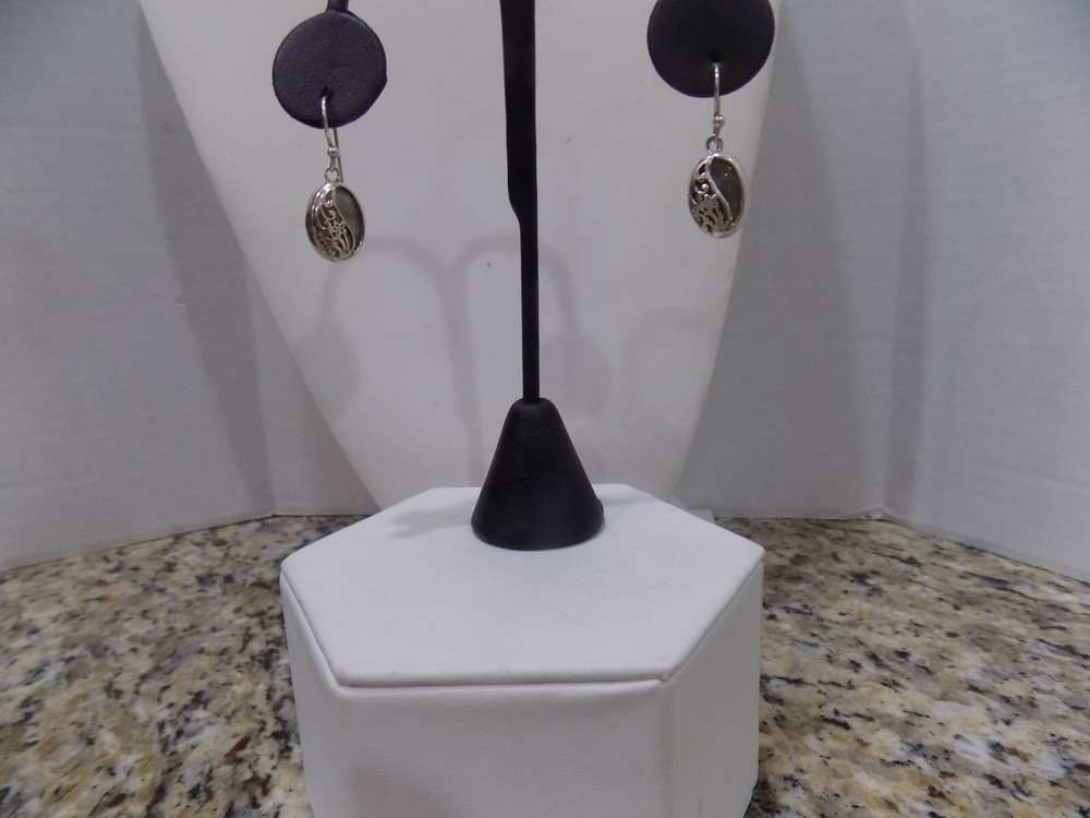 Oval Labradorite Solitaire 925 Sterling Silver Ornate Dangle Drop Earrings