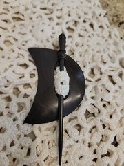 Hand Crafted Wooden Shawl/Hair Pin Knitting Surina Wooden Dark Brown Half Moon