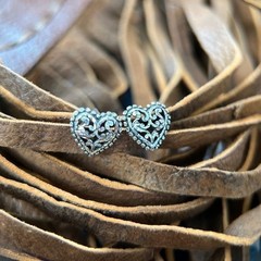 Sterling Silver Diamond-Cut Heart Stud Earrings