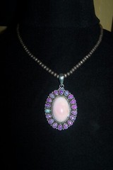 Artisan Sterling Silver Southwestern Pink Conch Purple Fire Opal Cluster Pendant