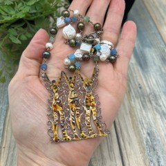 Adorned Crown Jewelry artisan assemblage Sisters Friends pearl gemstone necklace