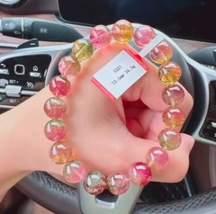 Collectible 10.5mm Watermelon Tourmaline Red Green Double Color Bracelet
