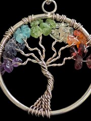 Wire Wrapped Tree of Life Chakra Pendant Necklace Gemstone Chips Suede Cord
