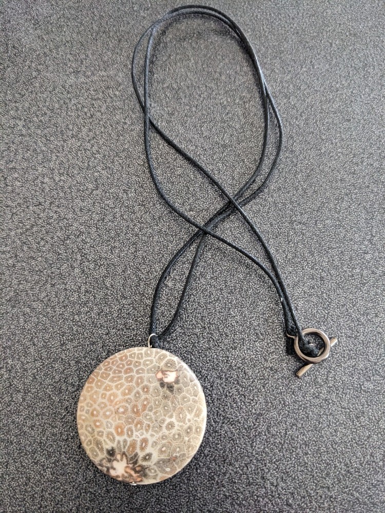 Coral Fossil Pendant Bead Necklace