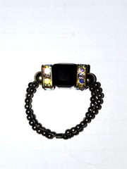 Y2K Vintage Artisan Black AB Rhinestone Gothic Romance Ring Size 7 Early 2000s