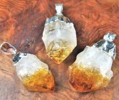 Raw Citrine Crystal Point Pendant Silver Plated Necklace Charm Healing Crystals