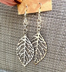 Leaf Earrings Filigree Hand Made Silver-tone Dangly