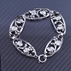 7.5”, Vintage sterling 925 silver handmade tennis bracelet with leaves