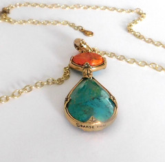 Signed Barse Thai Jewelry Necklace Removable Reversible Pendant Turquoise Coral