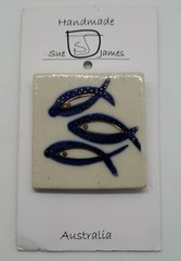 Handmade Sue James Clayworker Australia FISH brooch pin