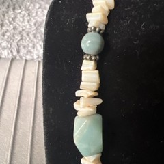 Artisan Beaded Necklace Blue Dragonfly Ceramic Tile Pendant Blue Stones & Shells