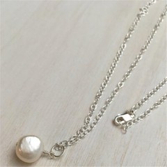11-12mm White Baroque Pearl Pendant Necklace Silver Energy Gemstone Healing