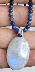 Moon Stone with Lapis lazuli Beads Hand braided Necklace.