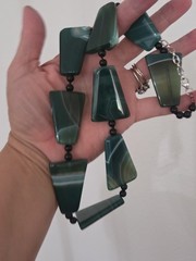 Vintage Hand Knotted Green Agate Onyx Statement Necklace Necklace