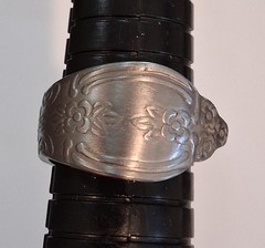 Handmade Brushed Stainless Steel Spoon Ring Floral Deco Design Size 10