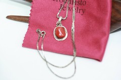 Estate Mexican 925 Silver Coral Jasper Pendant Necklace 45 CM 18″ HeShe Chain