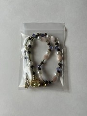 Handmade Wire Necklace With Gold Pendant W/ Green Gems Hanging From Linked Beads
