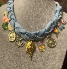 Handcrafted Light Blue Bandana Boho Necklace, Summer Charms, Beach Jewelry