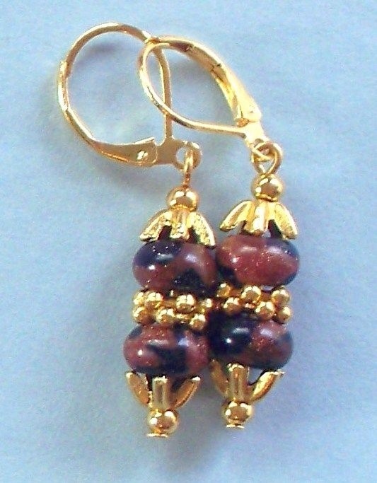 SNOWFLAKE BLUE GOLDSTONE roundels earring GP LEVERBACK handcrafted