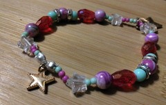 Handmade 7.25in Elastic Bracelet-Glass and Plastic, Rhinestone Spacers-2 Stars .