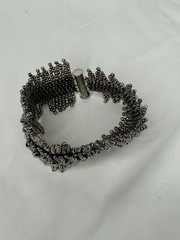Handmade Reversible Gunmetal Seed Bead Fringe Bracelet Slide Lock