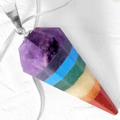 7 Chakra Gemstone Pendant Rainbow Crystal Cone Necklace for Reiki Energy Healing