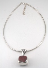 Sterling Silver Pendant Spiral Bail Slider Omega Style Chain Red Jasper Necklace