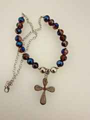Rhodium 1 1/4″ x 1 3/4″ Kyanite Cross Iridescent Crystal Beaded 21″ Necklace A5
