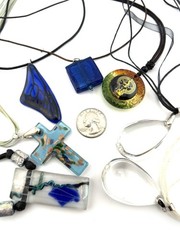 Lot of 7 Glass Pendant Necklaces Murano Style Art Glass Cord Ribbon Necklaces