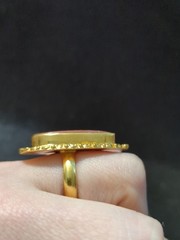 Gold Plated Red Brown Jasper Gemstone Teardrop Statement Ring – Size 9