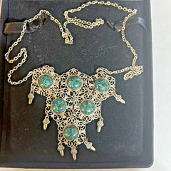 Unbranded Metal Silver Color and Agate Turquoise and Multicolor Stone Necklace