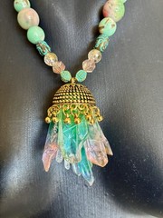 Large Rainbow Crystals, Gold Tone Jhumka, Multi Stone Necklace, Handmade