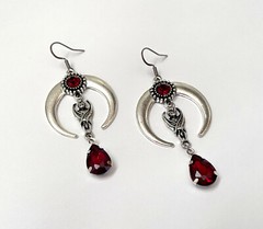 Gothic Victorian Vampire Bat Crescent Moon Goddess Silver Earrings Goth Jewelry