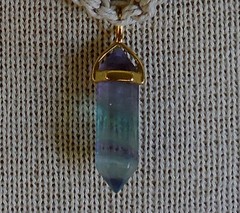Fluorite Double Terminated Point Adjustable Hemp Necklace w Amethyst Stone Beads