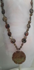 Artisan Carved Asian Jadeite Pendant Ocean Jasper Labradorite Beaded Necklace