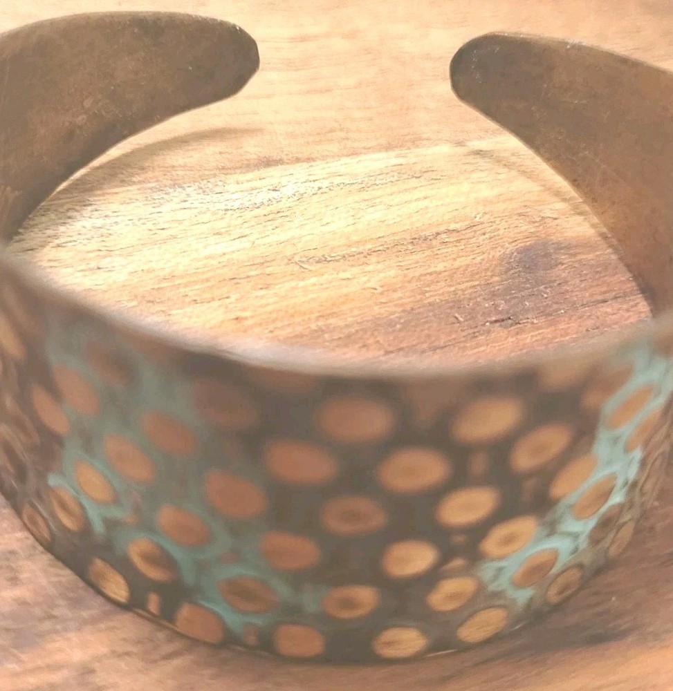 Anju Copper Cuff Bracelet Dotted W/ Patches Of Verte Gris India Handcraft Adjust