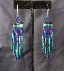 Handmade vintage beaded earrings [dark blue and green, 3.75 inches]