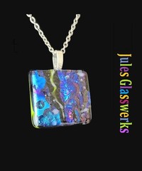 Hand Crafted Dichroic Fused Glass Pendant Necklace W/ Chain #1992