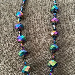 Handmade Green & Pink Beaded 17″ Necklace With Charm (TD)