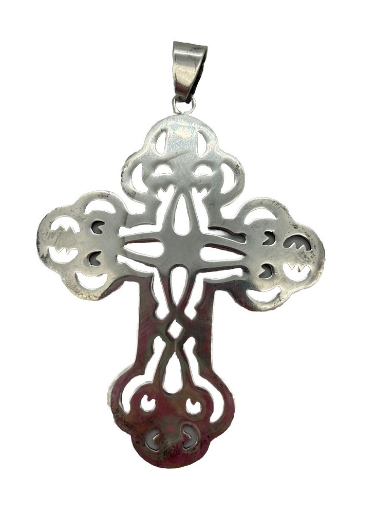 Vintage Sterling Silver 925 Handmade Pendant, filigree cross Large 4” 40 Grams