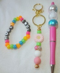 Handmade Beaded Pen, Beaded Keychain ,Bracelet, Earrings New Jewelry set