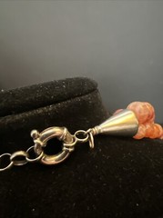 925. Fire Crackle Agate Necklace Beaded 17in-19in Sterling Clasp Marked IL