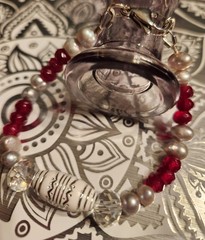 Handmade Artisan Ruby Red Gemstone Pearl Glass Bracelet. #127
