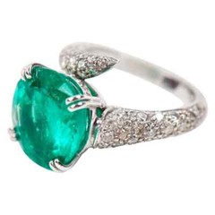7.12CT Colombian Round Cut Emerald & Pave Set 1.02CT White CZ Fashion Women Band