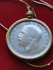 1933 British Silver Shilling Pendant on 20″ 18k Gold Filled Italian Chain 25mm