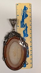 Large Artisan hand made floral & vine sterling silver & Brazilian Agate pendant