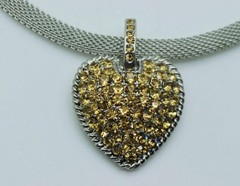 chunky heart design shape pendant topaz color 14″ mesh chain choker necklace F17