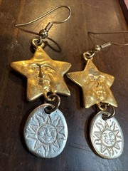 Sun Stars Face Dangle Earrings Pendant Retro Celestial 1” Gold Silver Sunburst