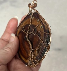 Artisian Handmade Copper Wrapped Natural Live Edge Wood Large Pendant